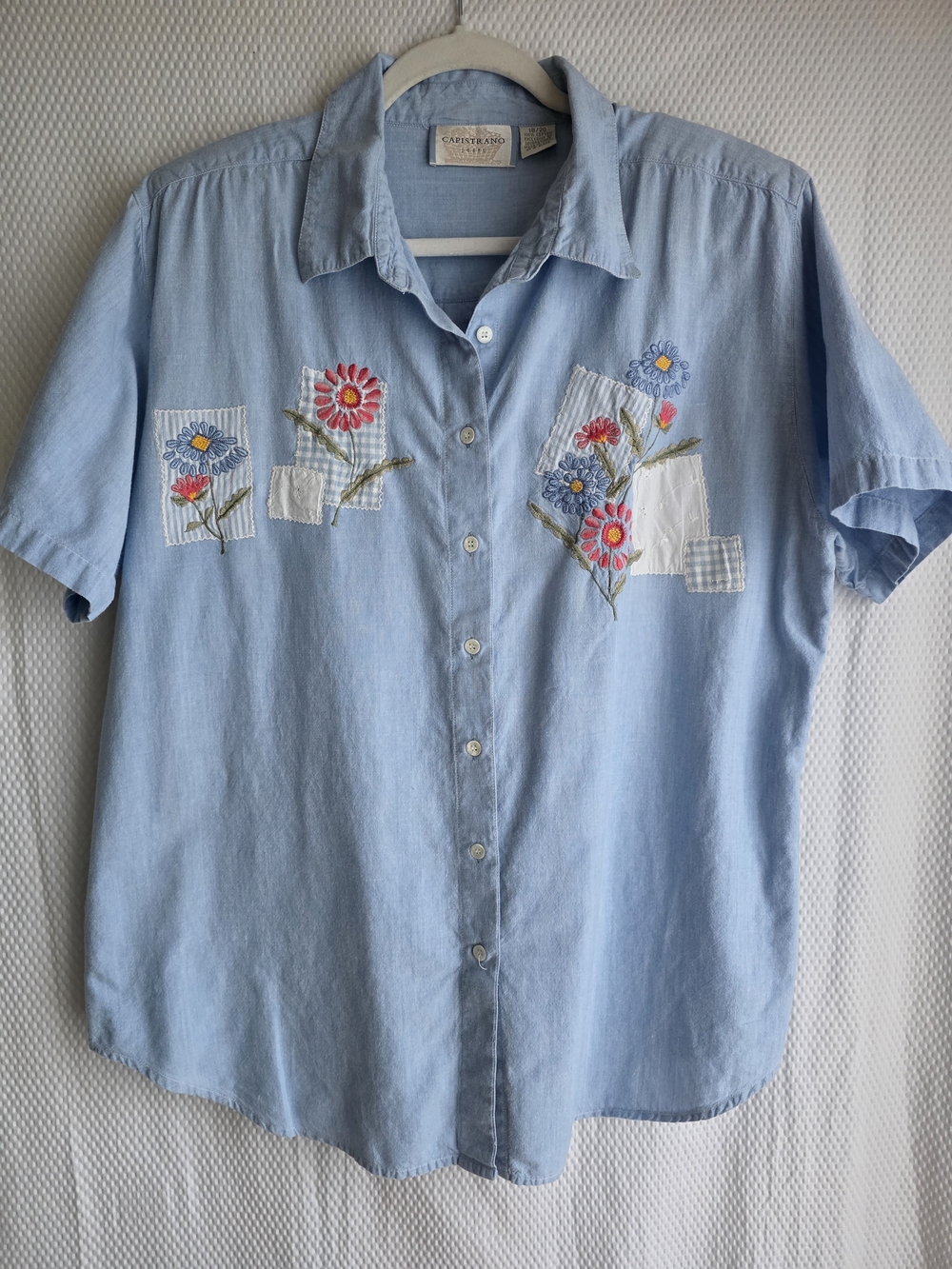 Vintage Capistrano Embroidered Patchwork Chambray Shirt Plus Size 18/20